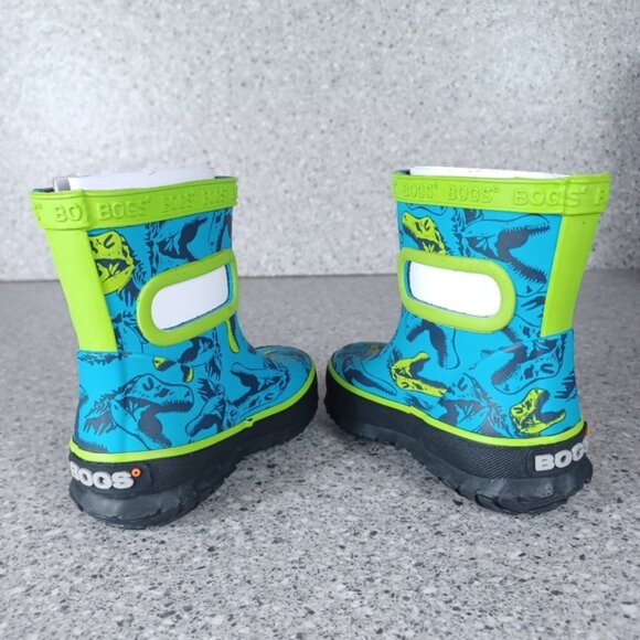 BOGS Rainboot Skipper Blue Green Dino Dinosaur Kids Waterproof Shoes 4C - Picture 7 of 9